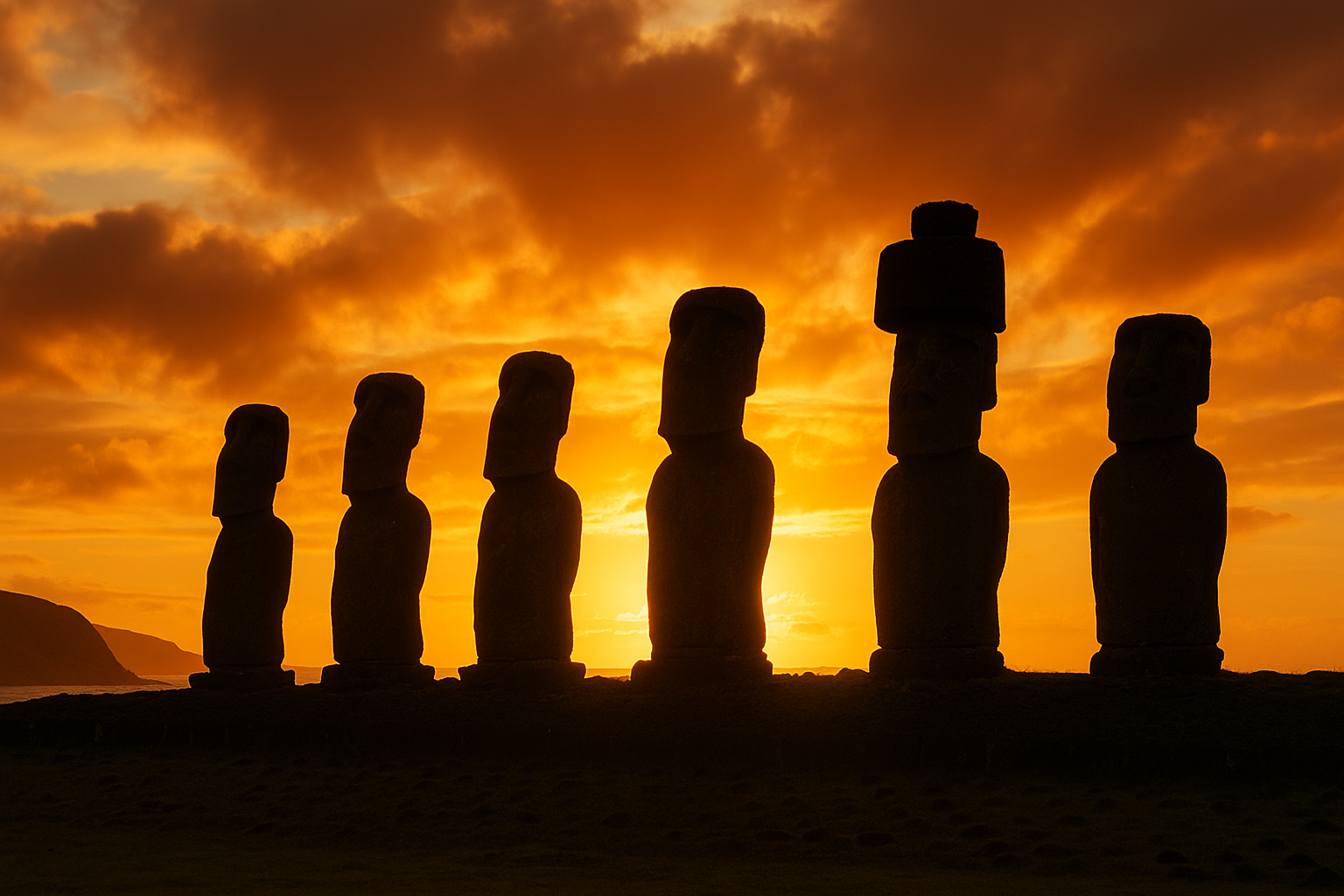 banner de 1920px x 800px, de rapa nui en el atardecer sin letras